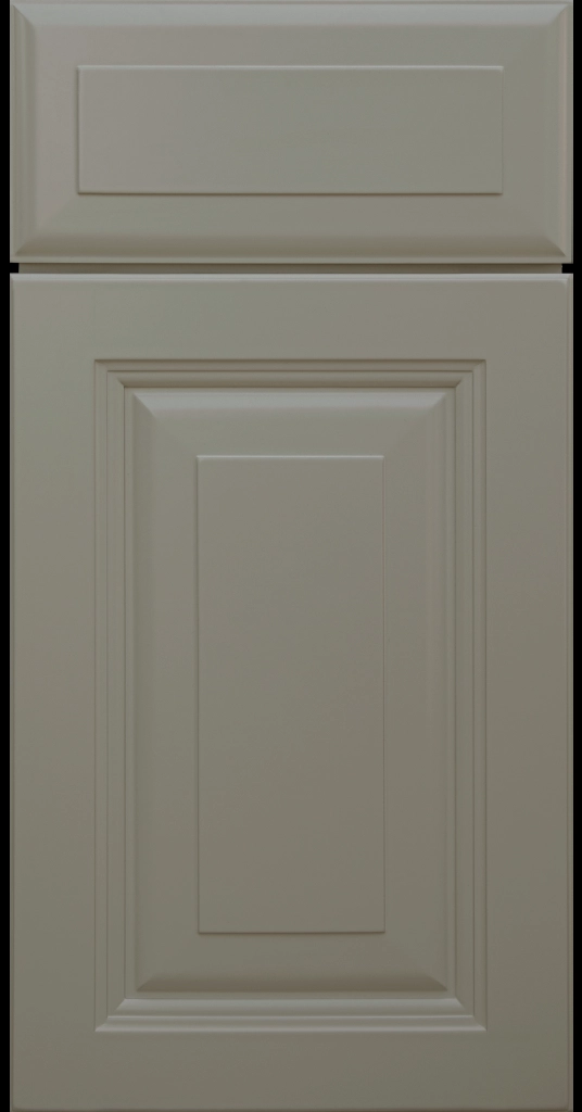Durango raised panel cabinet door in an wind matte color featuring a stepped molded frame.